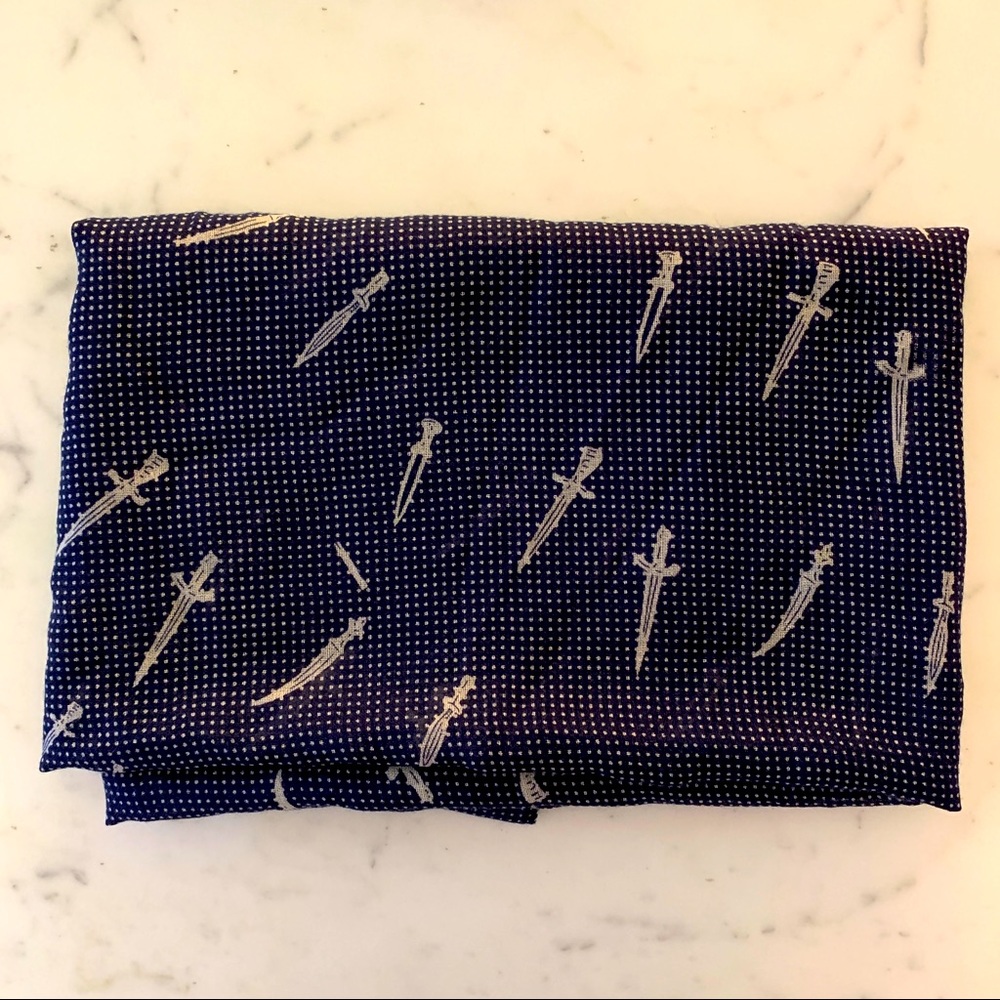 RAG & BONE Large Navy Sheer Wool Wrap Scarf